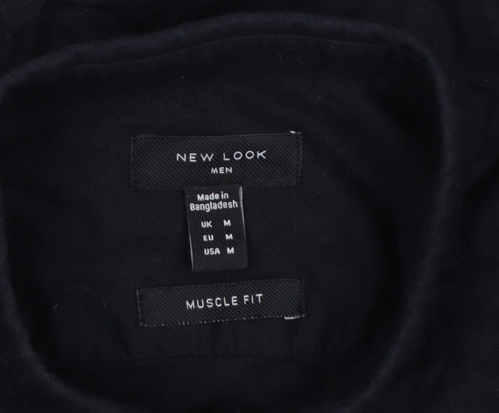 New Look Men Black M Muscle Fit Button-Down Long Sleeve Shirt