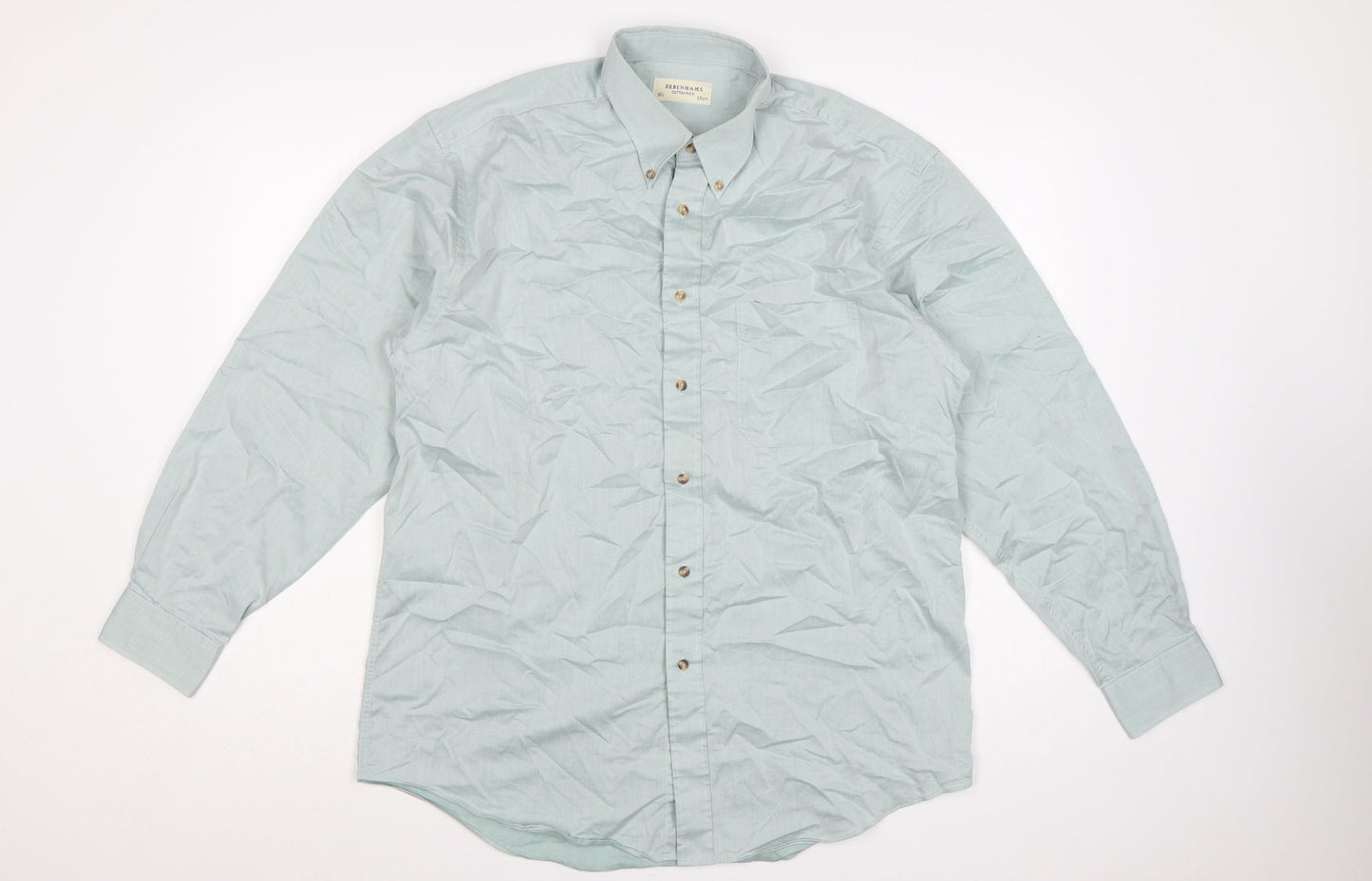 Debenhams Men’s Blue 15.5 Cotton Rich Button-Down Long Sleeve Shirt