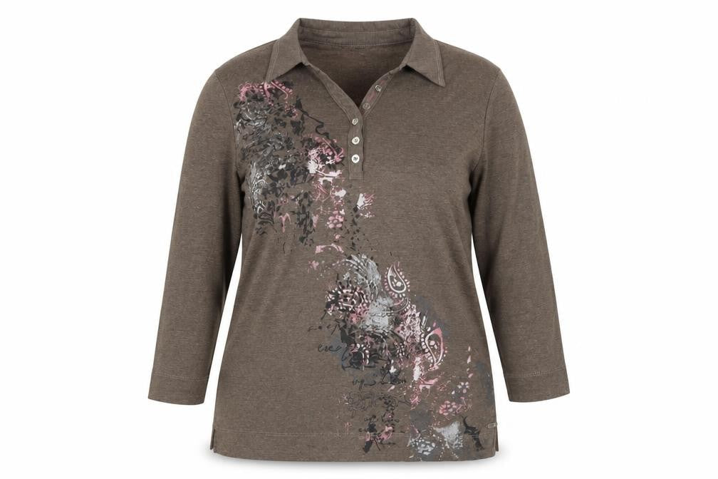 TIGI Women’s Brown Size 12 3/4 Sleeve Paisley Print Polo Top