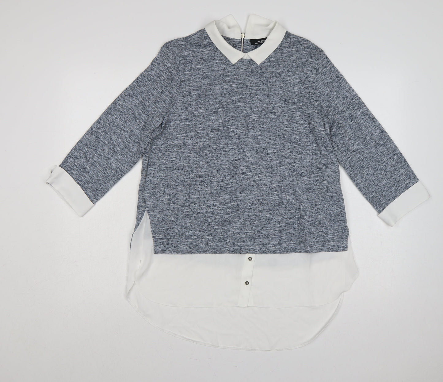 Wallis Women Grey UK 14 Layered Collared Tunic Blouse Long Sleeve