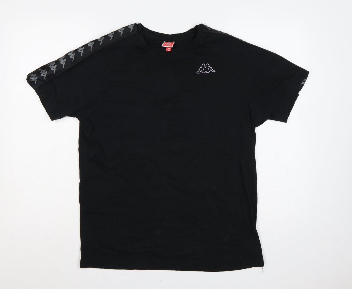 Back view of Kappa men’s black large logo tape crew neck short sleeve t-shirt