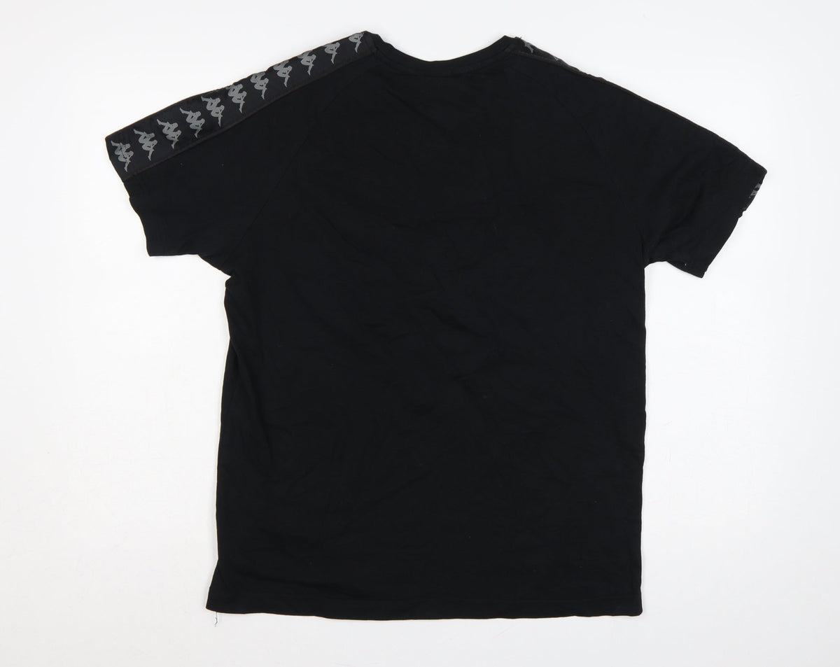 Brand and care label for Kappa men’s black large logo tape crew neck short sleeve t-shirt