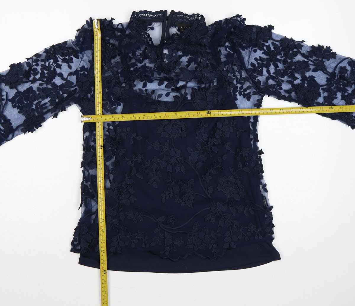 Adiva Women’s Navy Blue M Lace Floral Embroidered 3/4 Sleeve Blouse