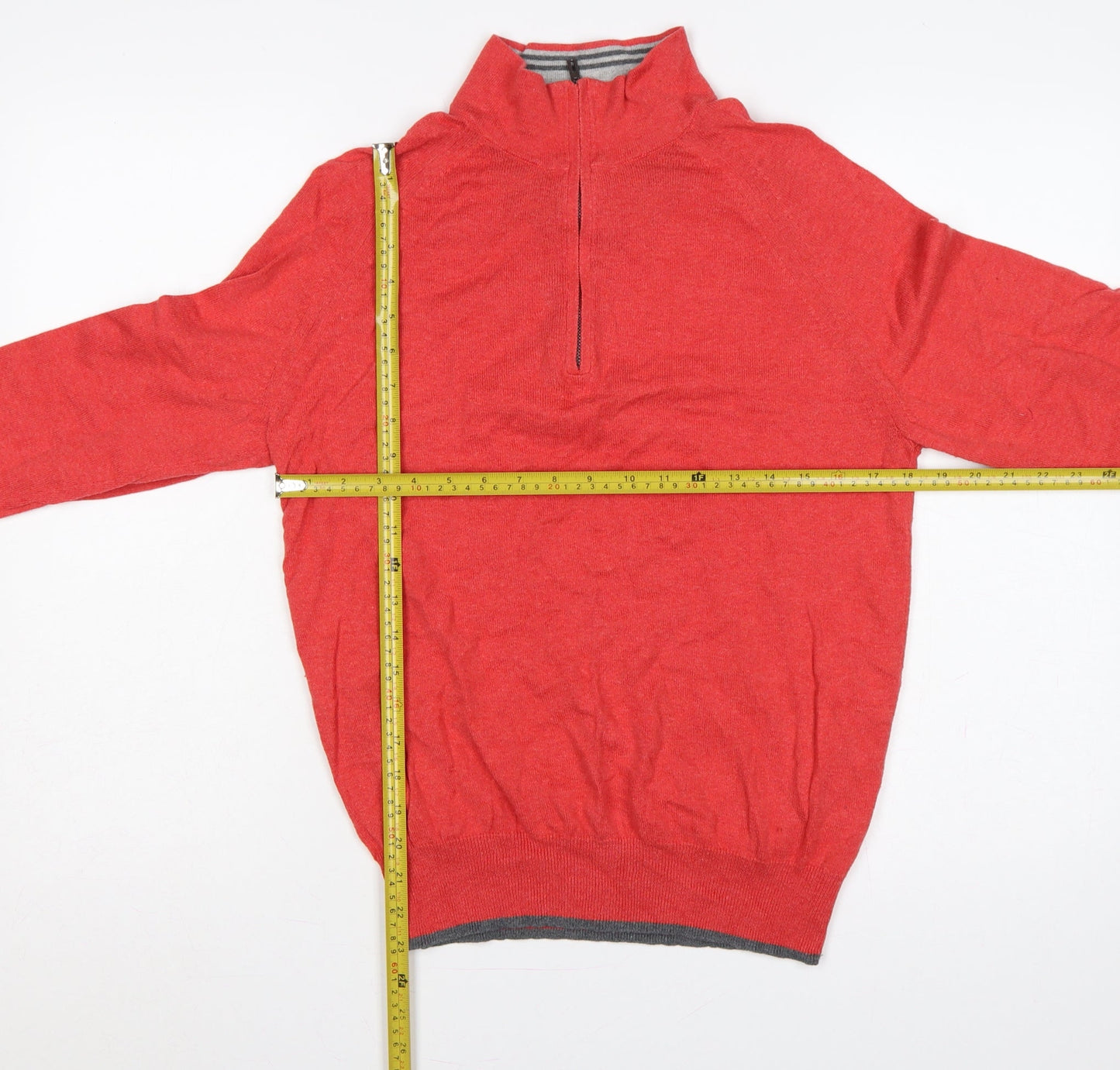 M&S Men’s Red Cotton Cashmere Small 1/2 Zip High Neck Jumper