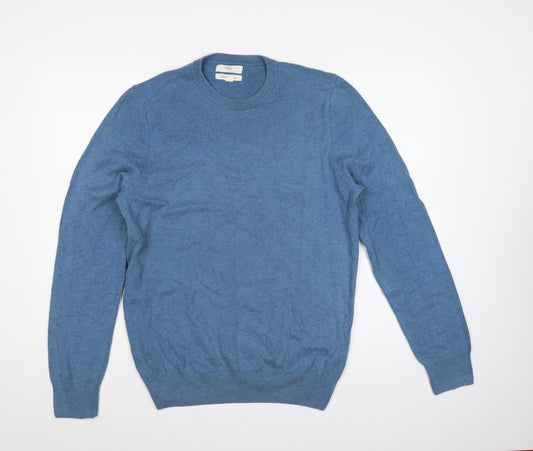 Marks and Spencer Men Blue M Fine Cotton Crew Neck Pullover Jumper