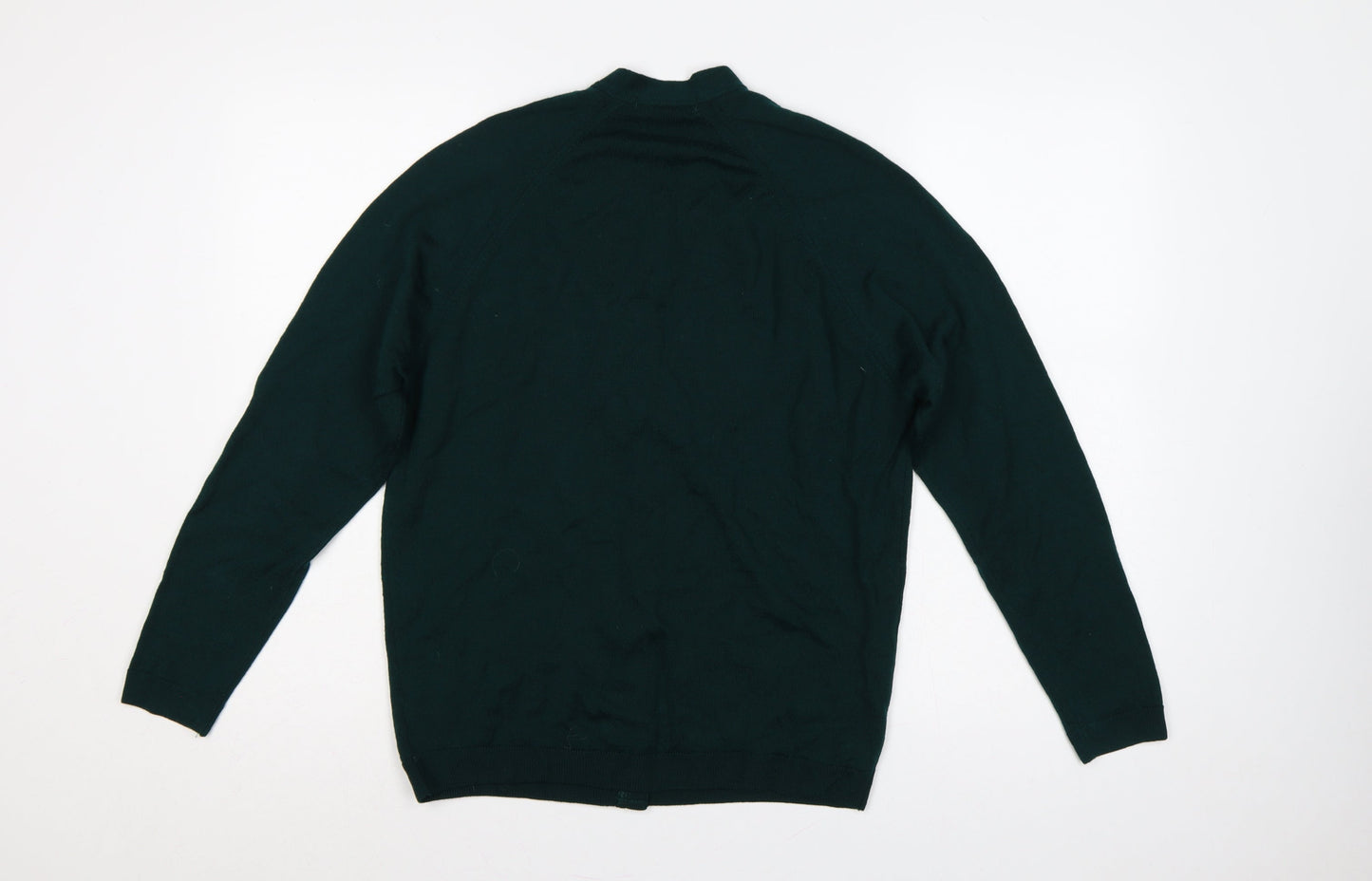 EWM Women Green Size 14 Lambswool V-Neck Button Cardigan