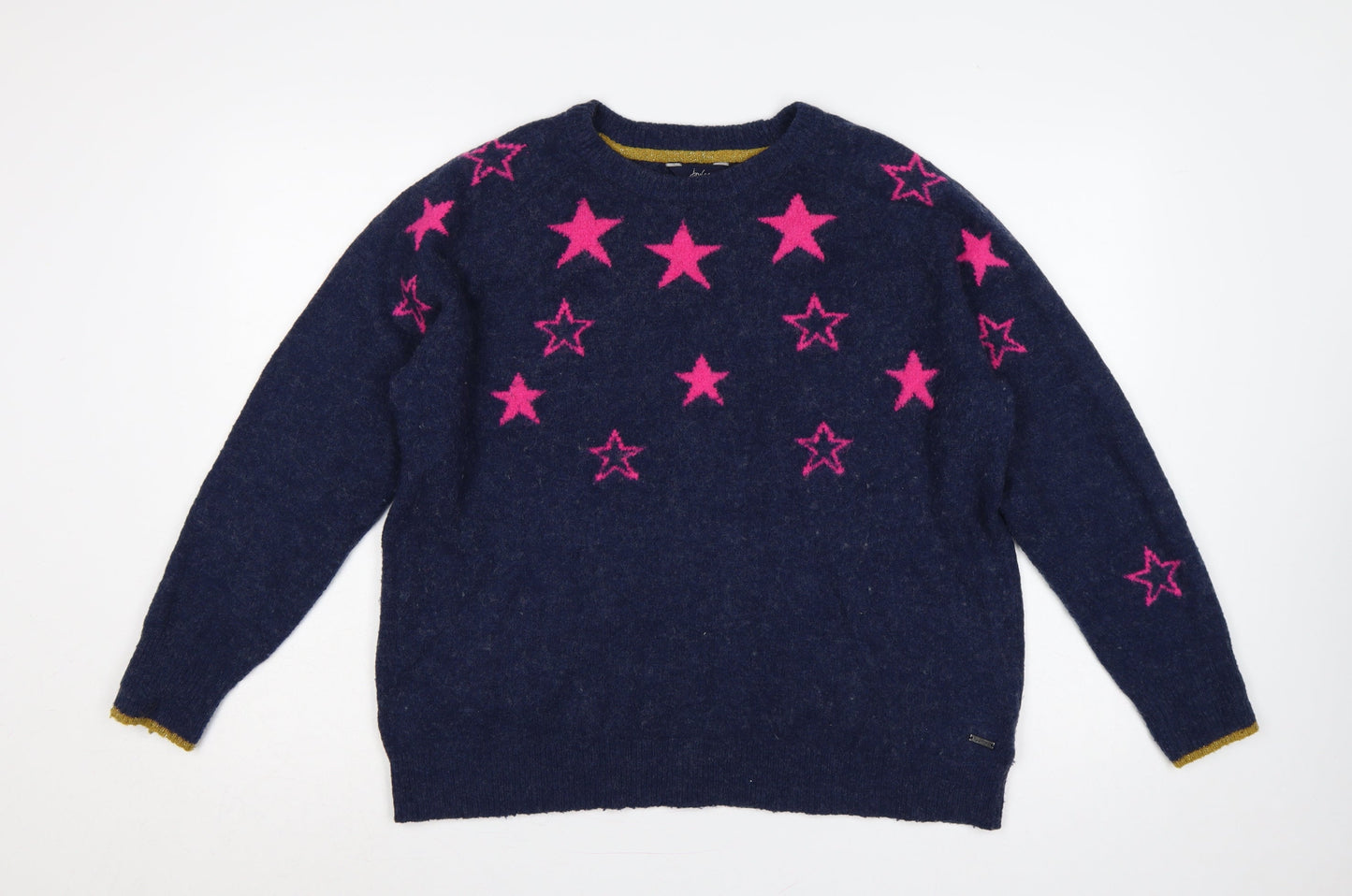 Joules Women’s Navy Pink Star Knit Jumper UK 16 Round Neck