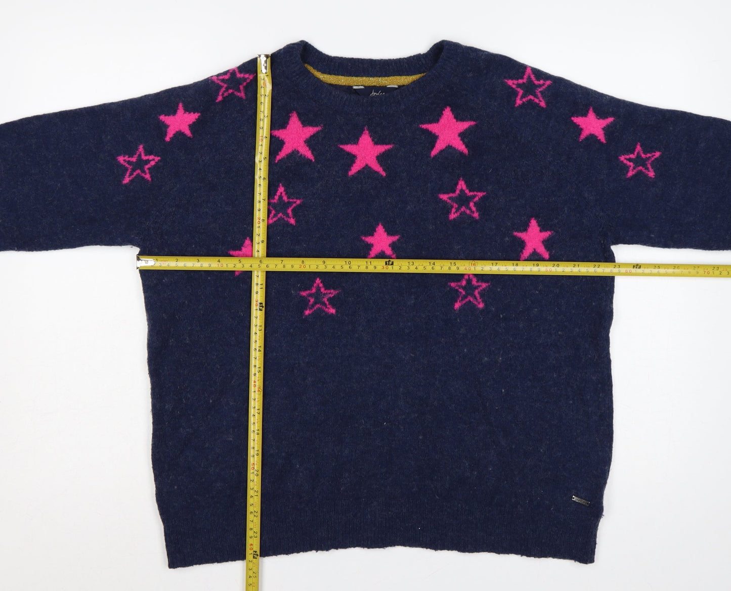 Joules Women’s Navy Pink Star Knit Jumper UK 16 Round Neck
