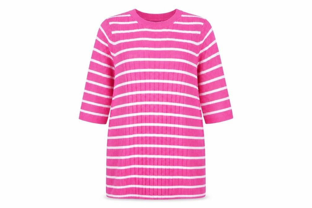 Marks & Spencer Women Pink White Stripe Rib Knit Tunic Jumper M