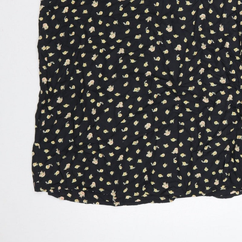 Billabong Women Black L Floral Long Wrap Skirt Bohemian Tie