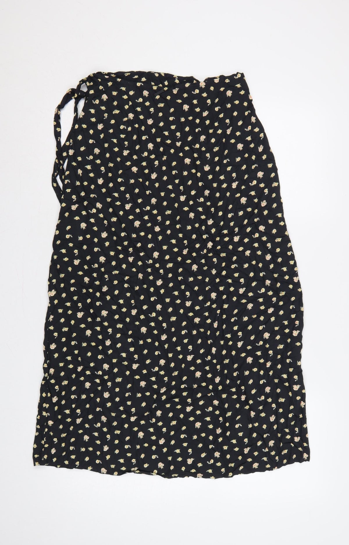 Billabong Women Black L Floral Long Wrap Skirt Bohemian Tie
