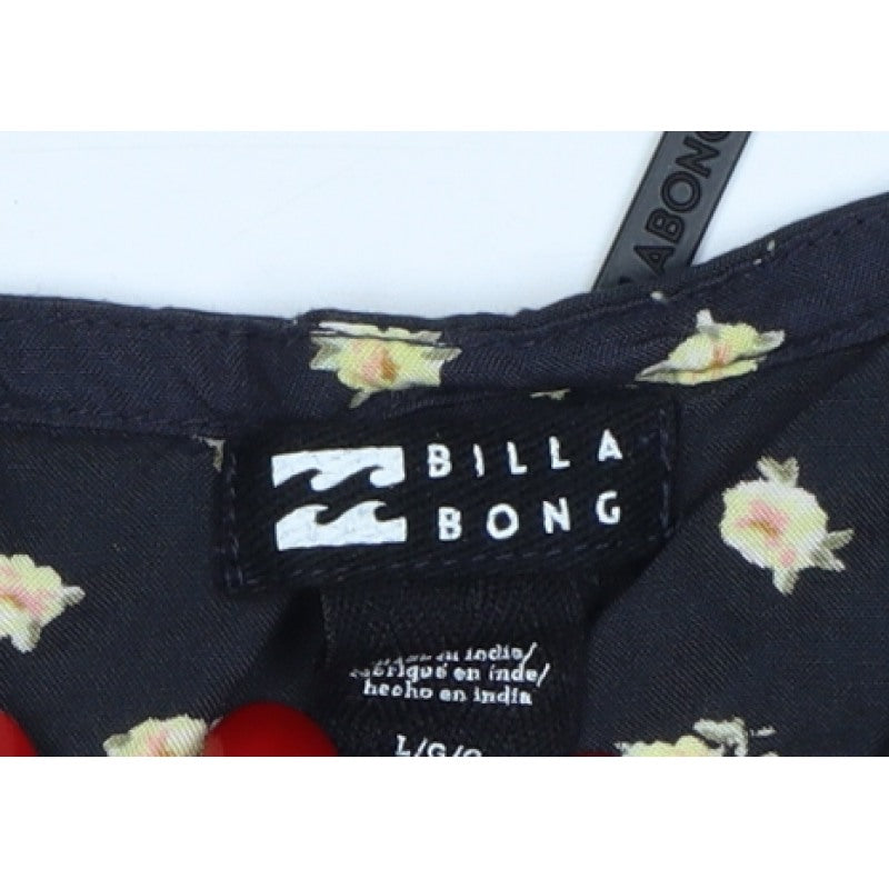 Billabong Women Black L Floral Long Wrap Skirt Bohemian Tie