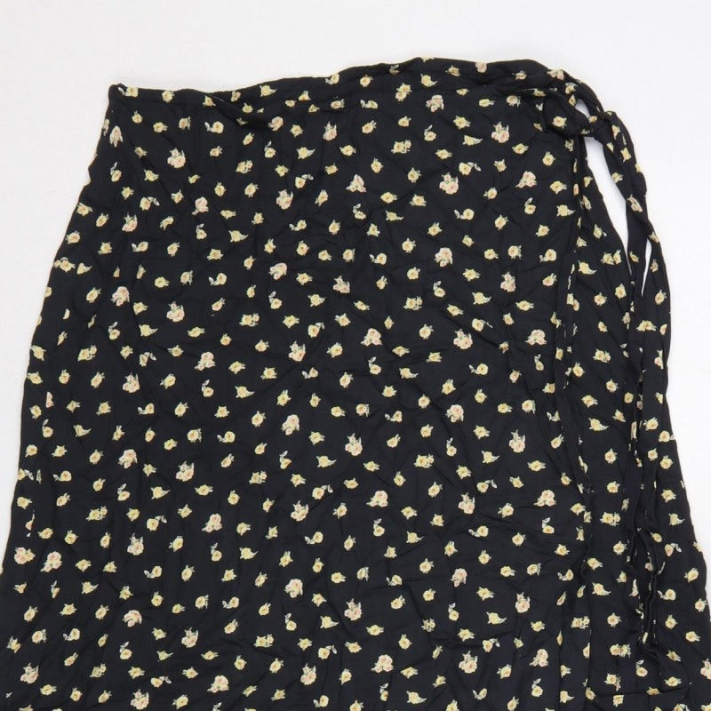 Billabong Women Black L Floral Long Wrap Skirt Bohemian Tie