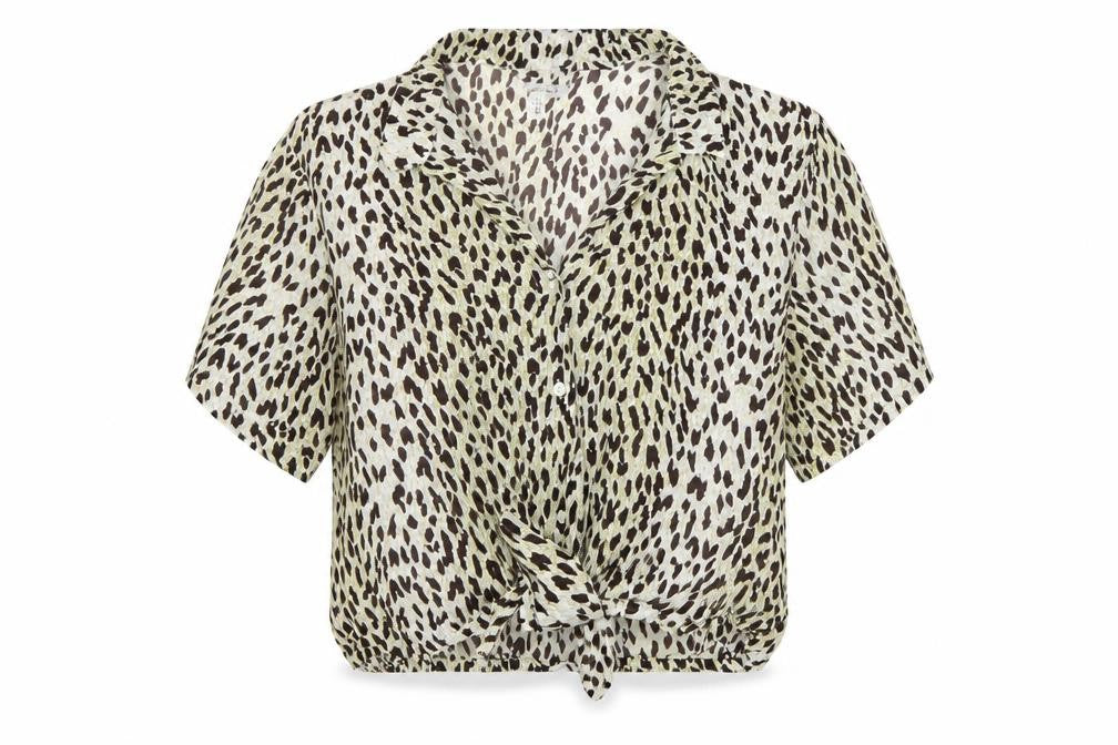 Topshop Women Brown Leopard Print Short Sleeve Button-Up Shirt UK 16