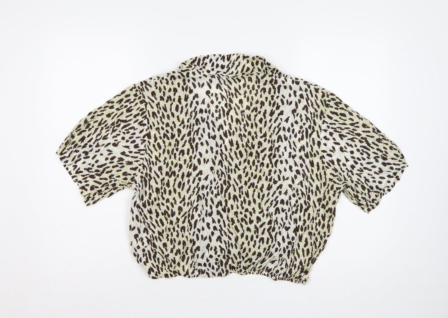 Topshop Women Brown Leopard Print Short Sleeve Button-Up Shirt UK 16