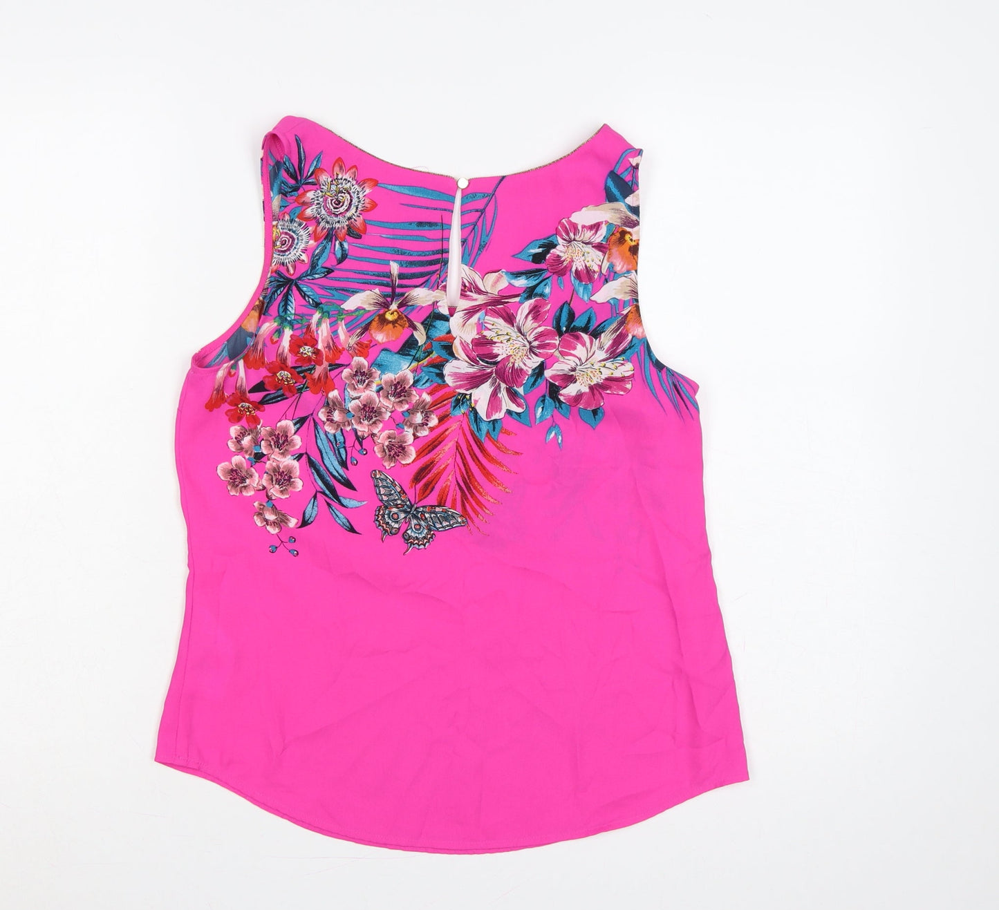 Oasis Women’s Pink Floral Butterfly Sleeveless Keyhole Blouse UK 10