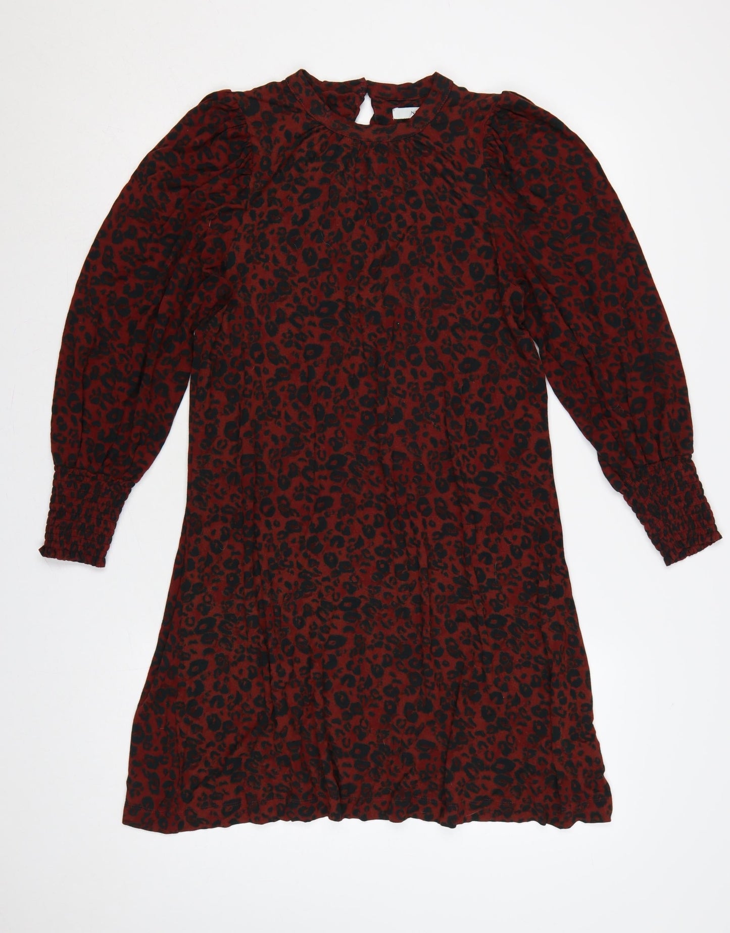 Next Women Red Leopard Print A-Line Knee Length Dress UK 8 Long Sleeve