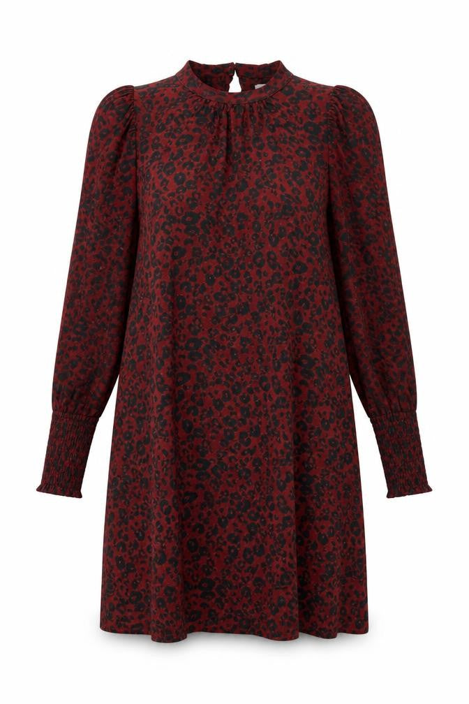 Next Women Red Leopard Print A-Line Knee Length Dress UK 8 Long Sleeve