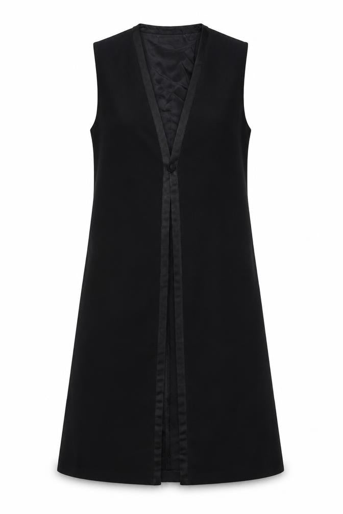 Jacques Vert Women Black UK 12 Tuxedo Style Long Waistcoat Formal
