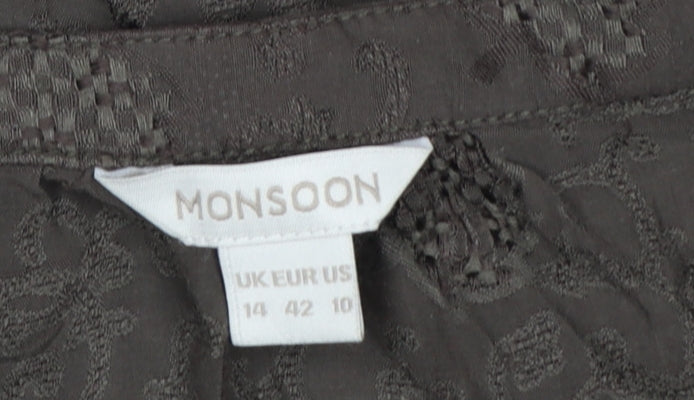 Monsoon Women Brown UK 14 Floral Embroidered Cap Sleeve Blouse