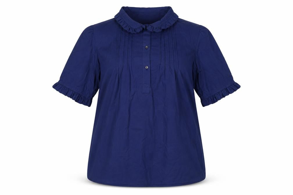 Laura Ashley Women Blue UK 18 Ruffle Collared Cotton Tunic Blouse