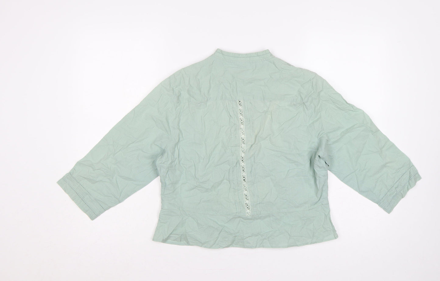 Poetry Women Green UK 14 Cotton Embroidered 3/4 Sleeve Blouse