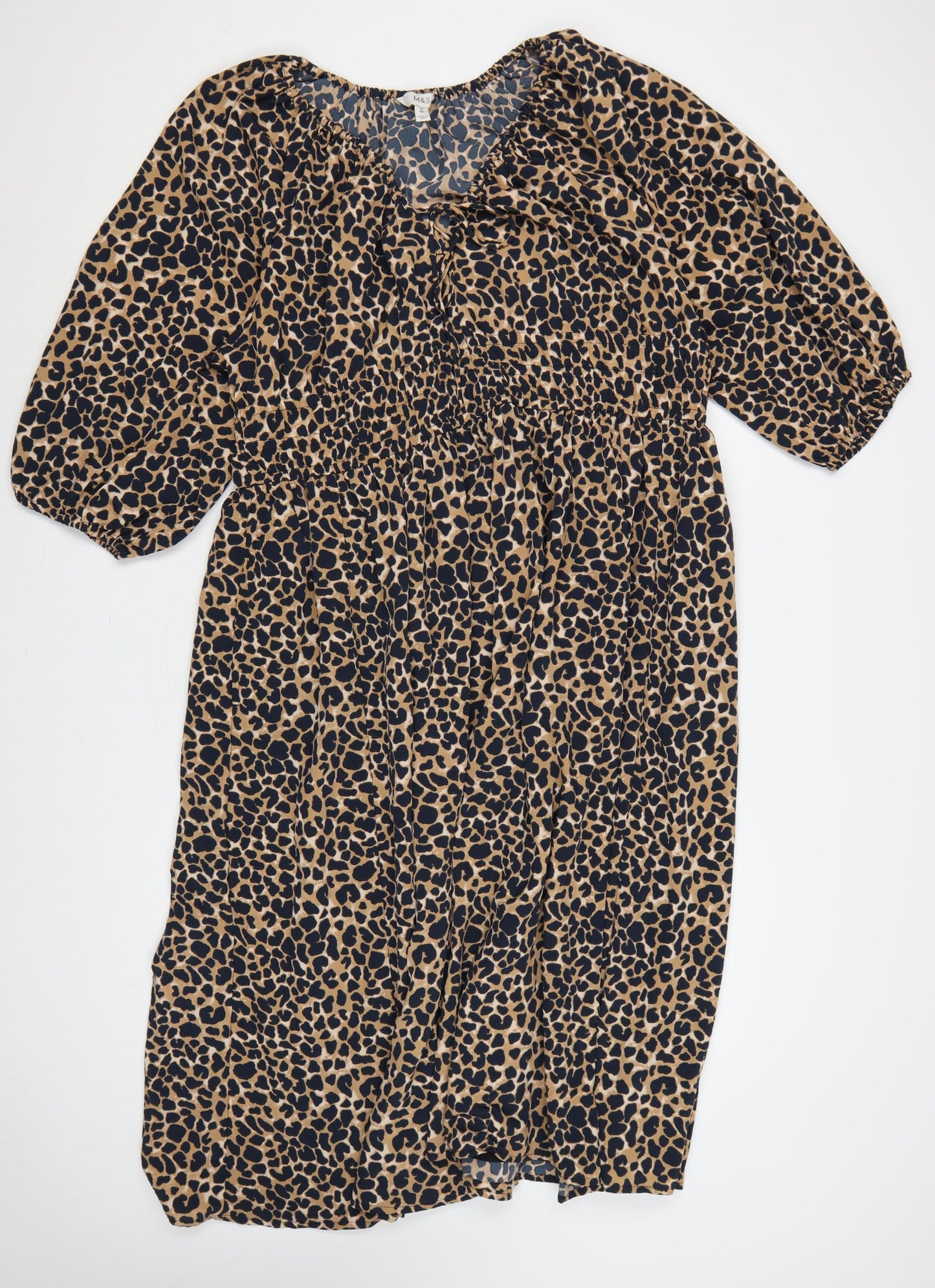 Marks and Spencer Women Brown Leopard Print Midi Fit & Flare Dress UK 20