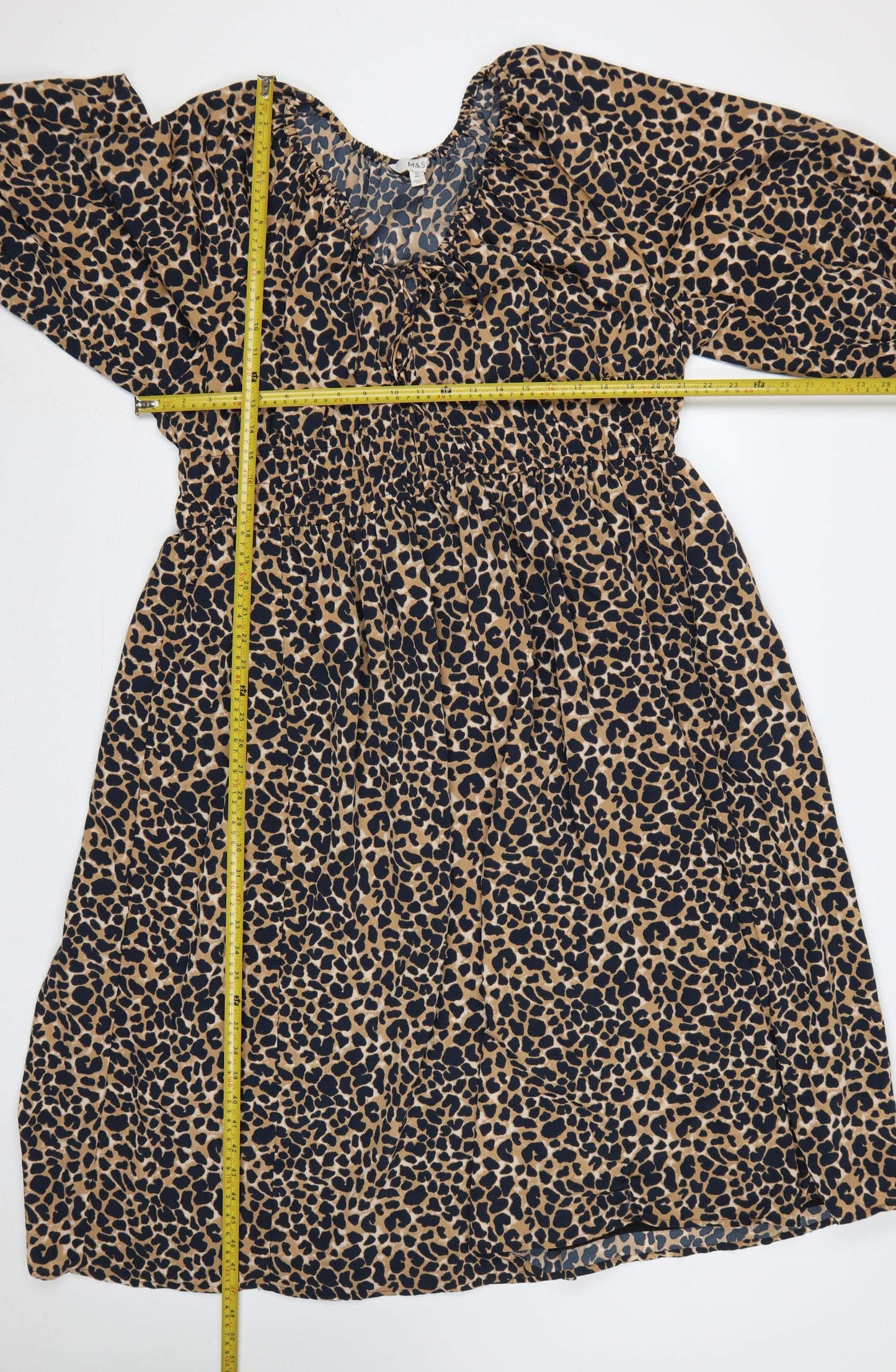 Marks and Spencer Women Brown Leopard Print Midi Fit & Flare Dress UK 20