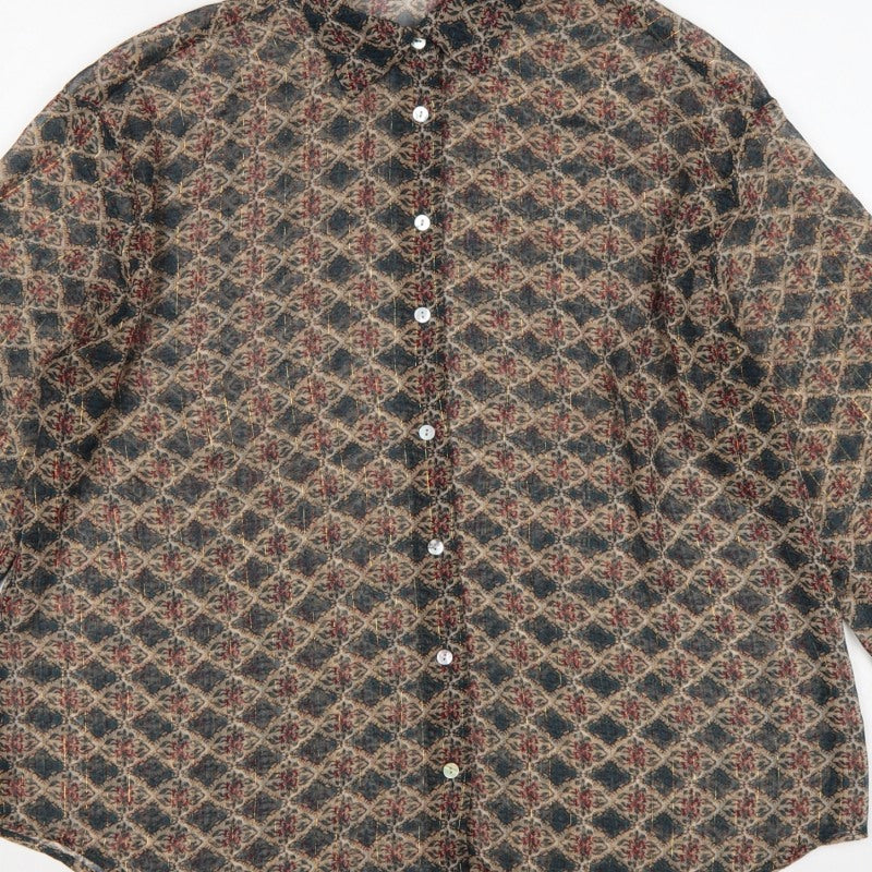 Zara Women Multicoloured L Sheer Geometric Long Sleeve Button-Up Shirt