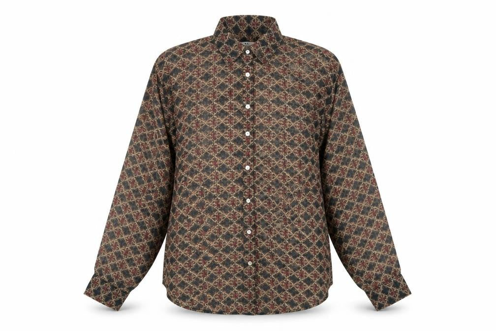 Zara Women Multicoloured L Sheer Geometric Long Sleeve Button-Up Shirt