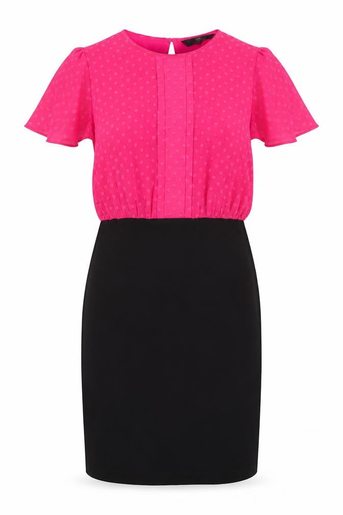 Next Tailoring Women Pink Black UK 10 Pencil Dress Flutter Sleeve