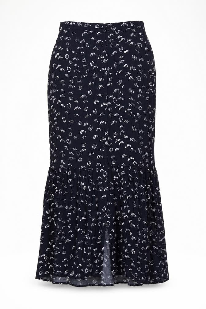 Mint Velvet Women’s Blue Floral Button Front Flared Long Skirt UK 12