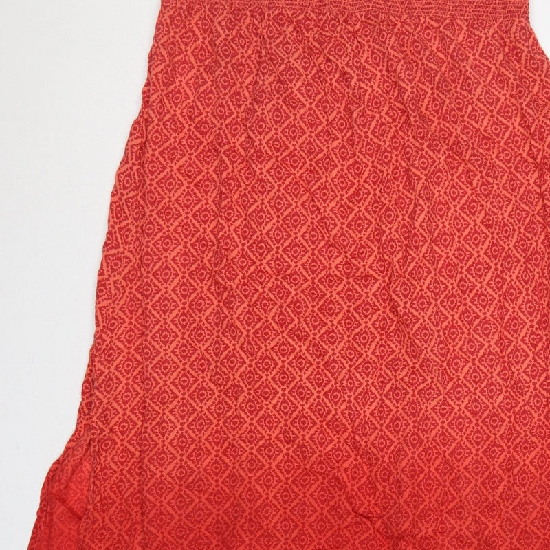 Monsoon Women Red XL Strapless Geometric Beaded Smocked Maxi Dress