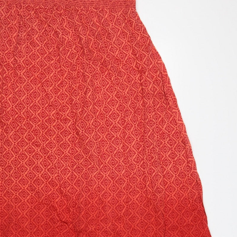 Monsoon Women Red XL Strapless Geometric Beaded Smocked Maxi Dress
