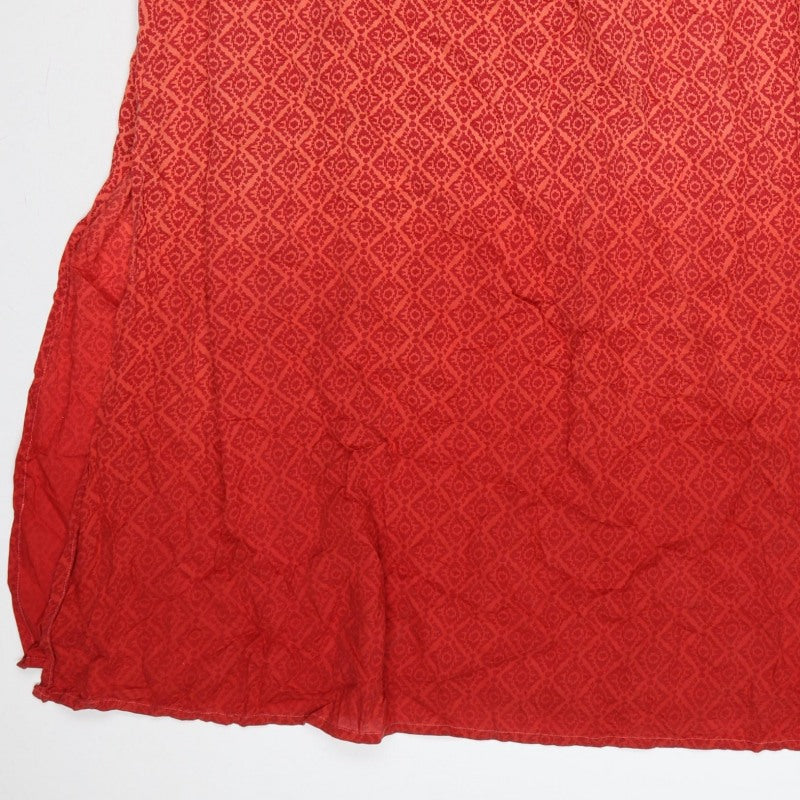Monsoon Women Red XL Strapless Geometric Beaded Smocked Maxi Dress