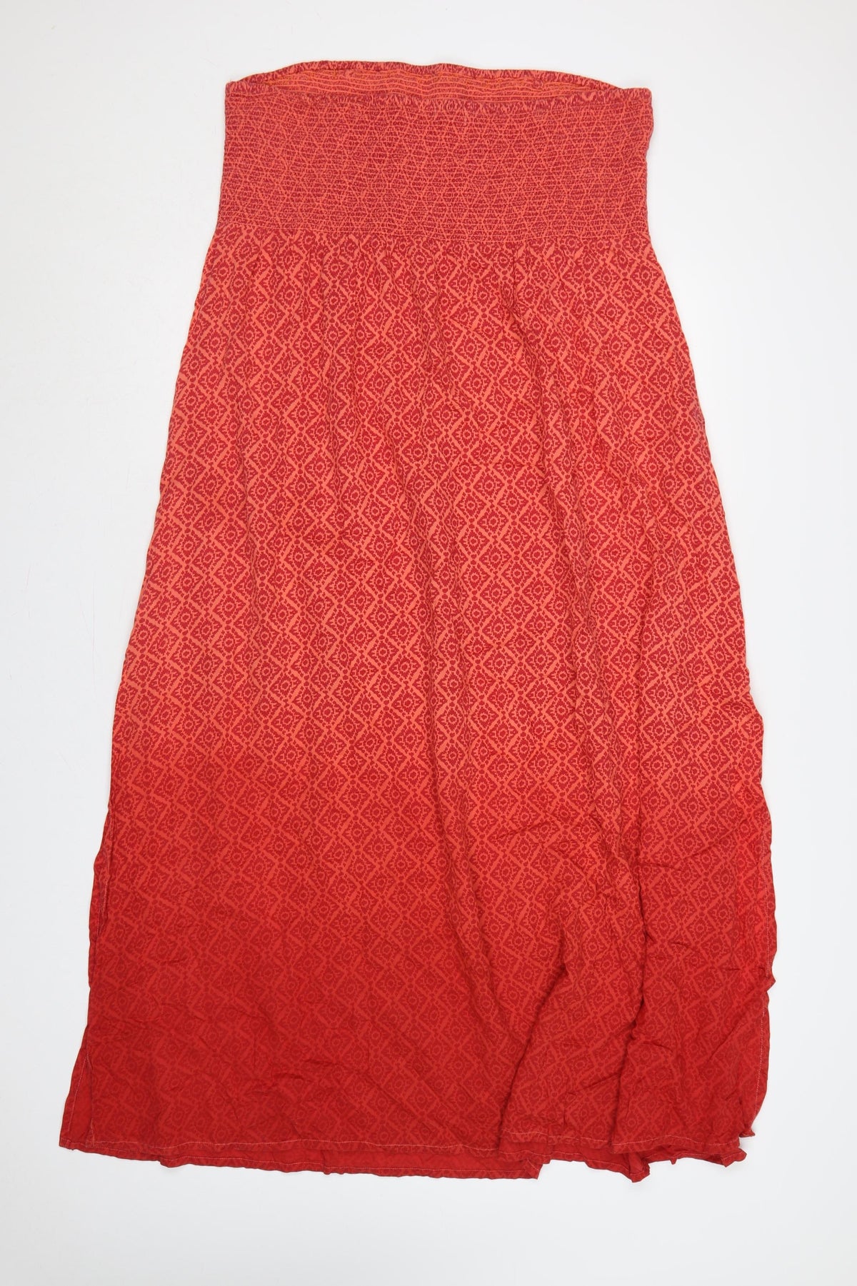 Monsoon Women Red XL Strapless Geometric Beaded Smocked Maxi Dress