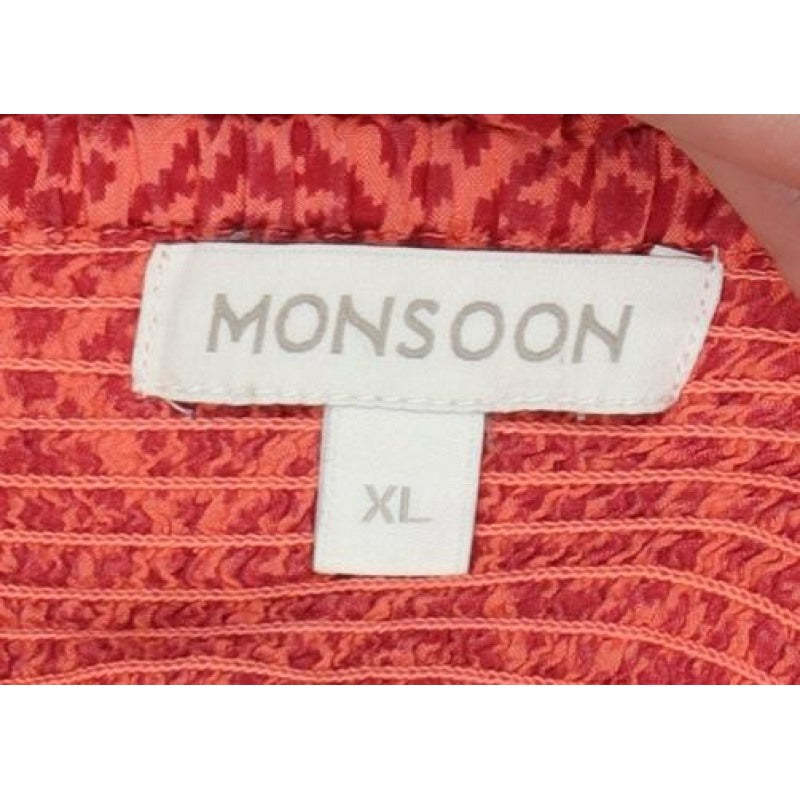 Monsoon Women Red XL Strapless Geometric Beaded Smocked Maxi Dress