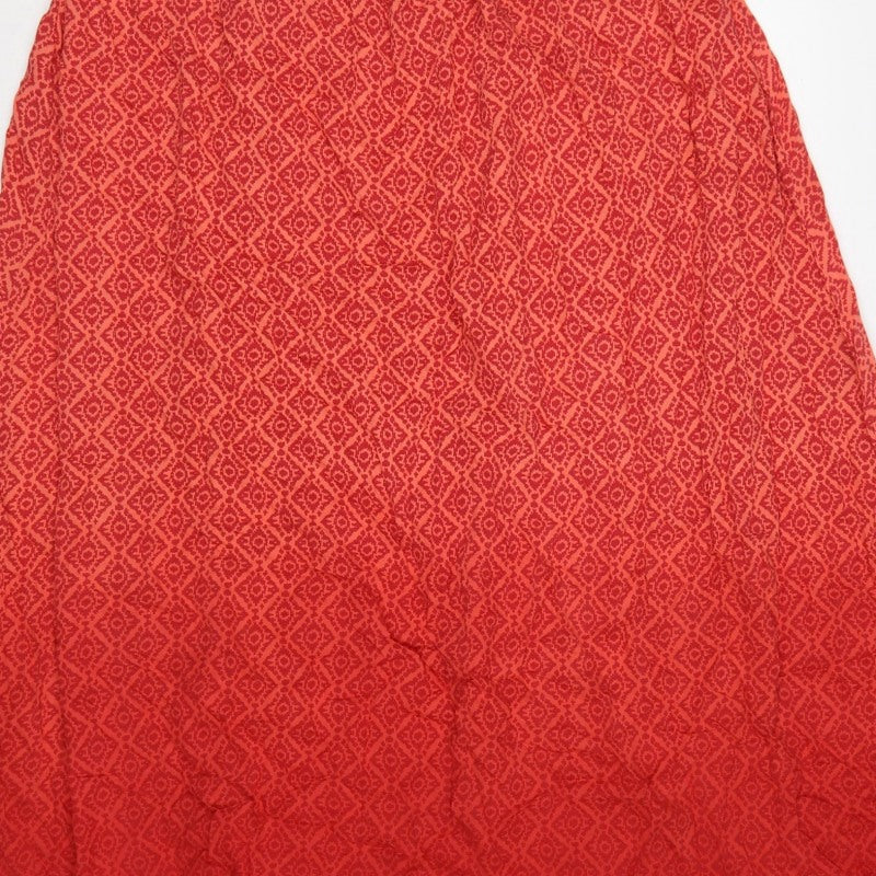 Monsoon Women Red XL Strapless Geometric Beaded Smocked Maxi Dress