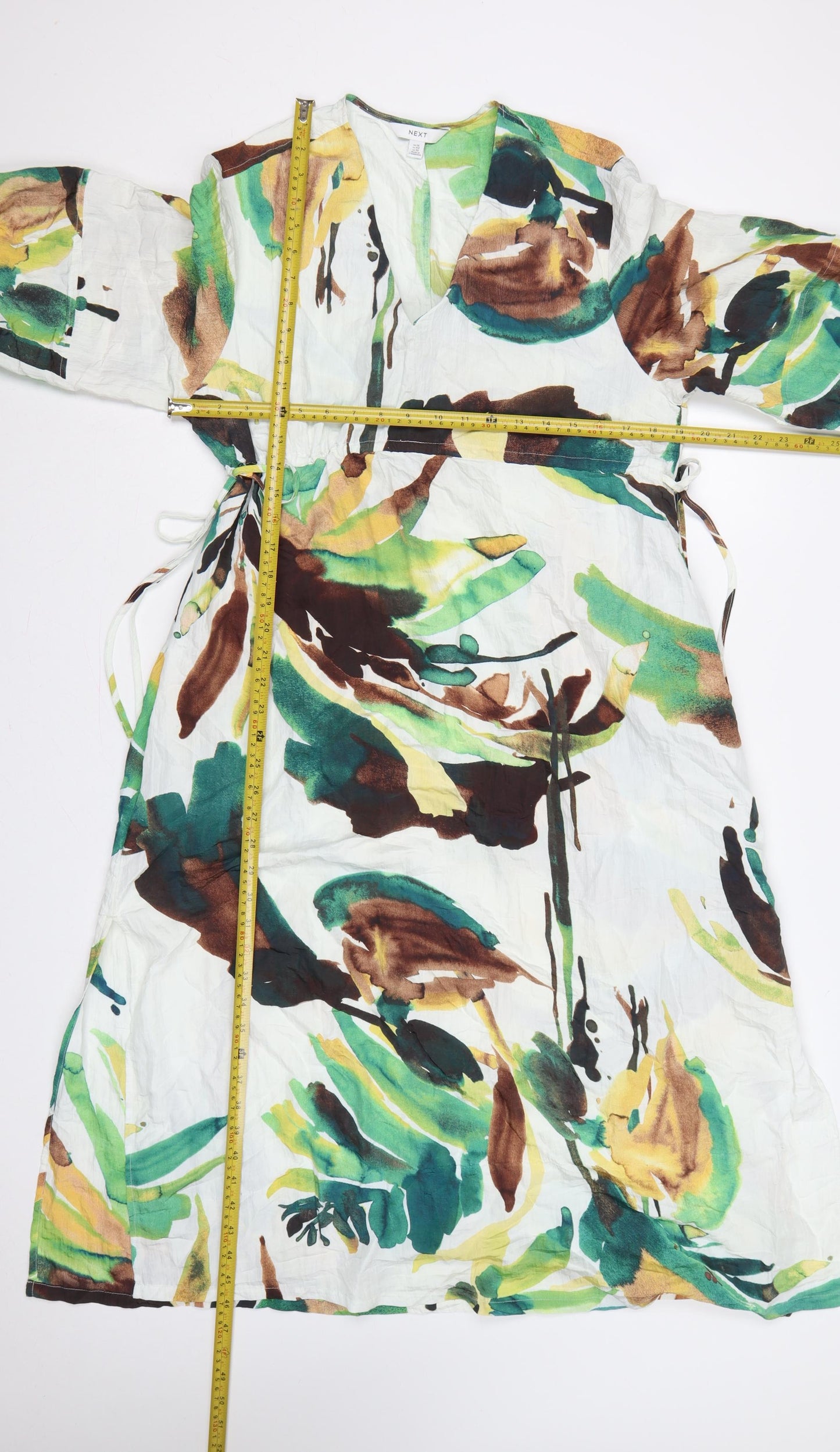 Next Women Multicoloured UK 14 Floral Wrap Midi Kimono Sleeve Dress