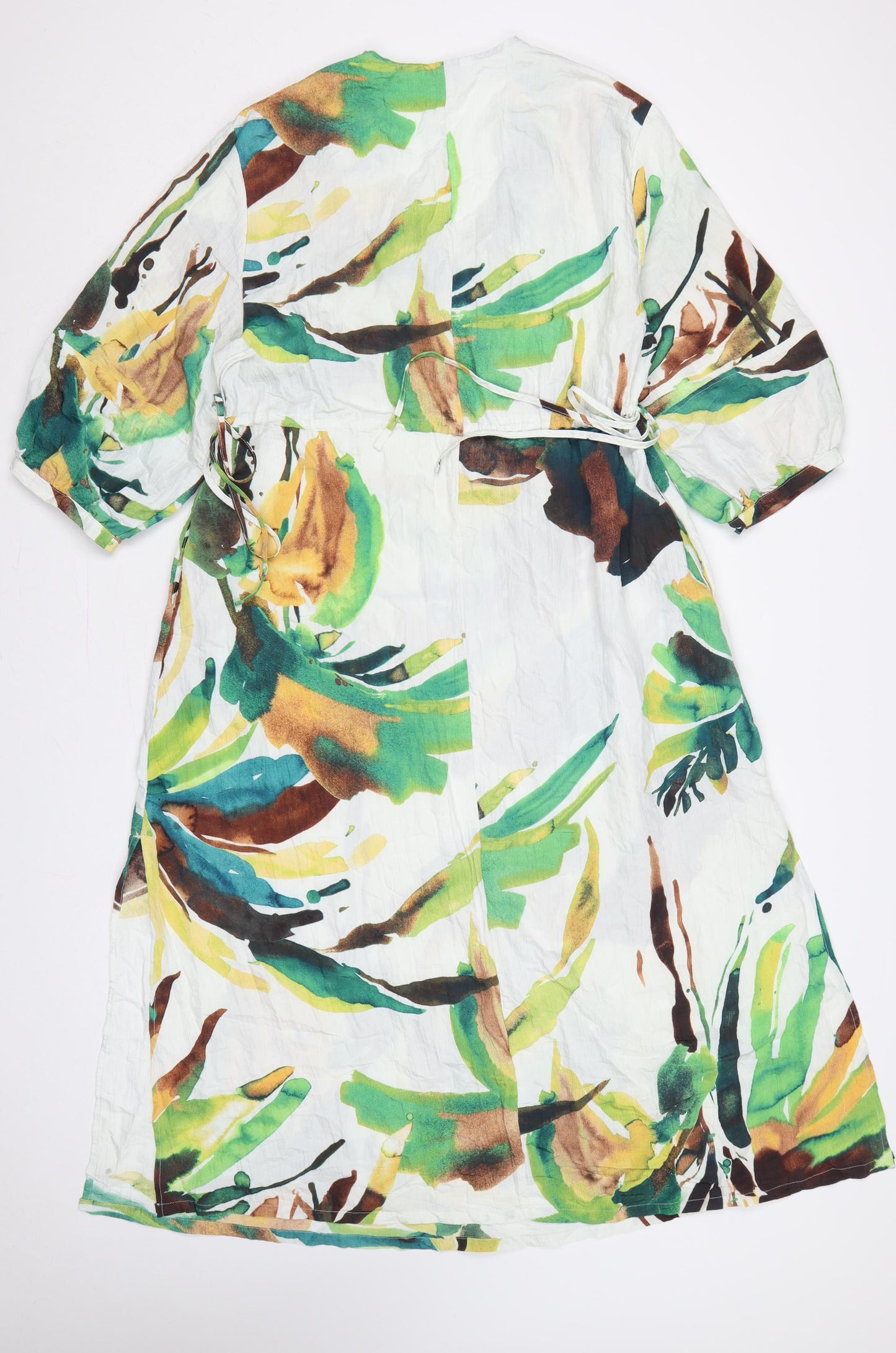 Next Women Multicoloured UK 14 Floral Wrap Midi Kimono Sleeve Dress