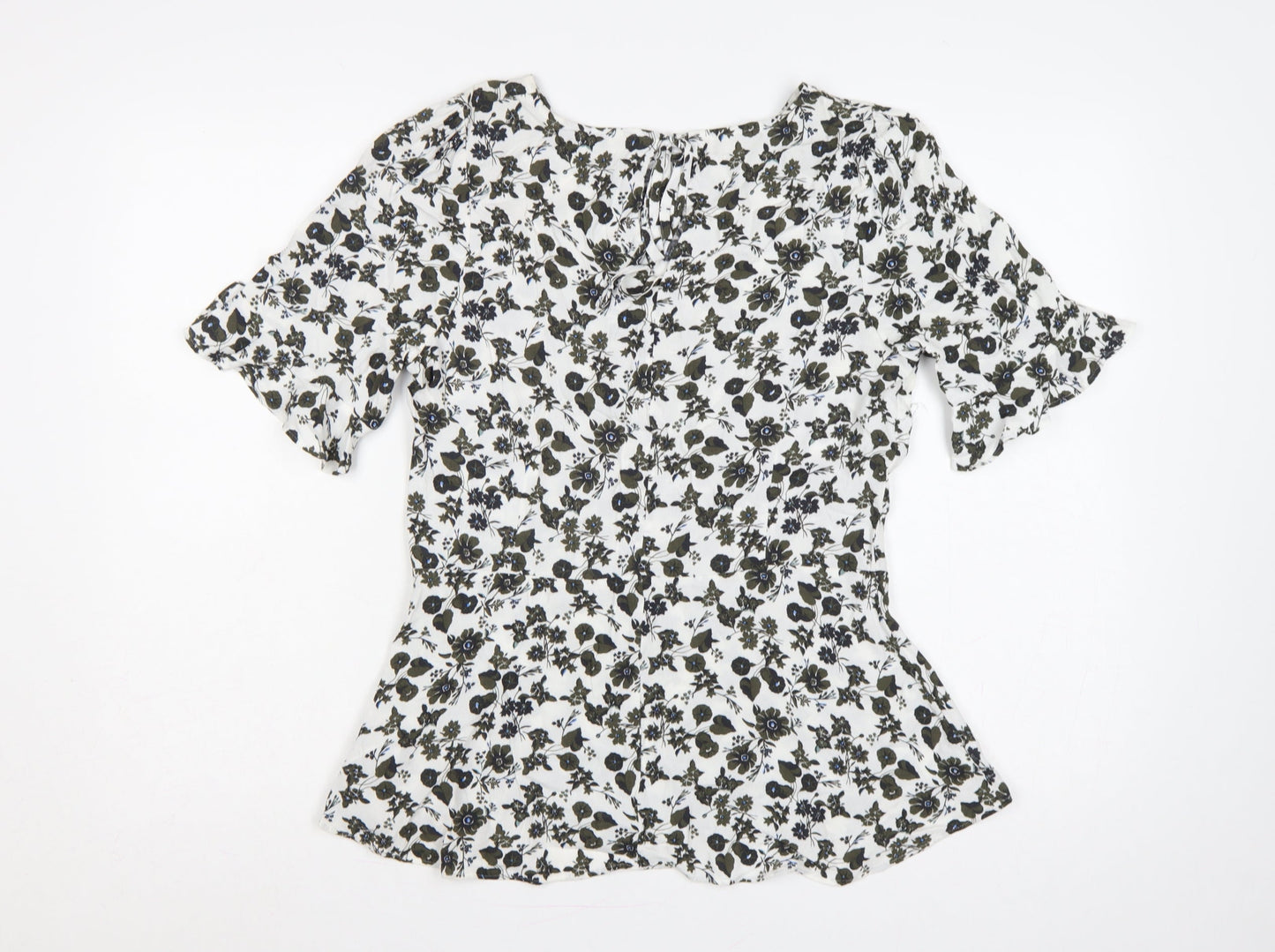 Next Women Multicoloured UK 8 Floral Viscose Flutter Sleeve Peplum Blouse