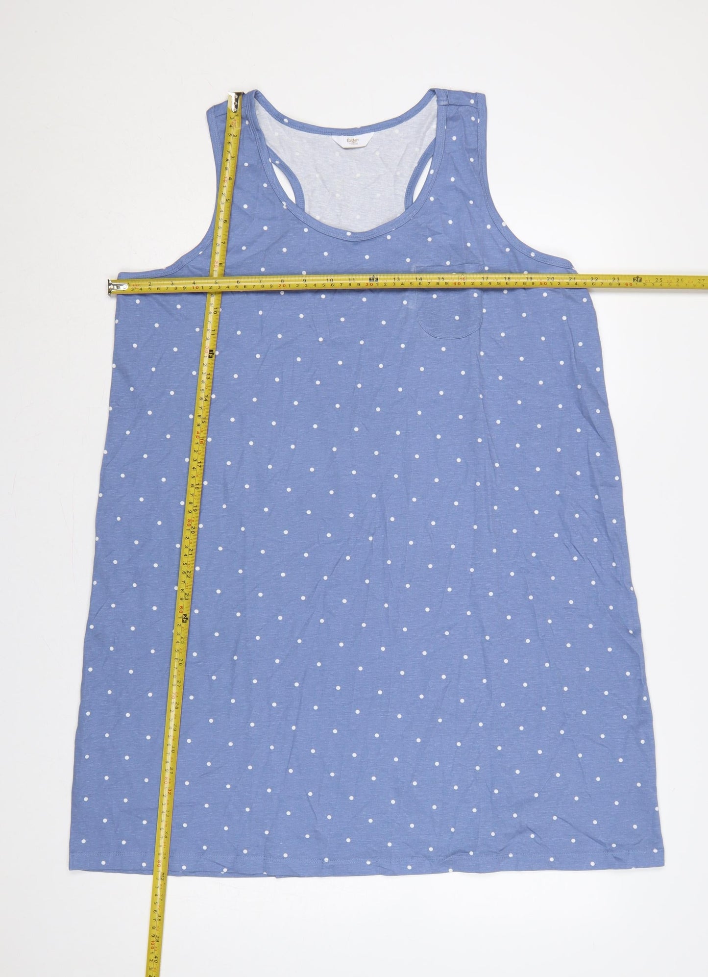 Cotton Traders Women Blue Polka Dot UK 14/16 Tank Shift Dress Cotton