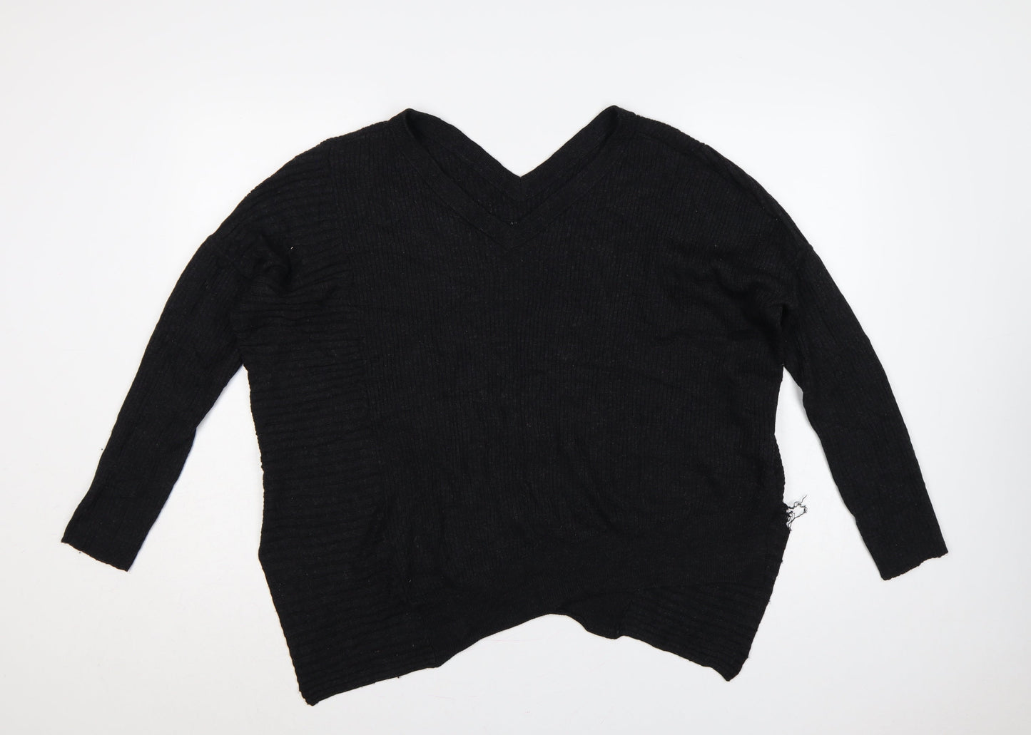 AllSaints Women Black M 100% Merino Wool V-Neck Ribbed Jumper