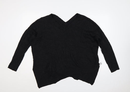 AllSaints Women Black M 100% Merino Wool V-Neck Ribbed Jumper
