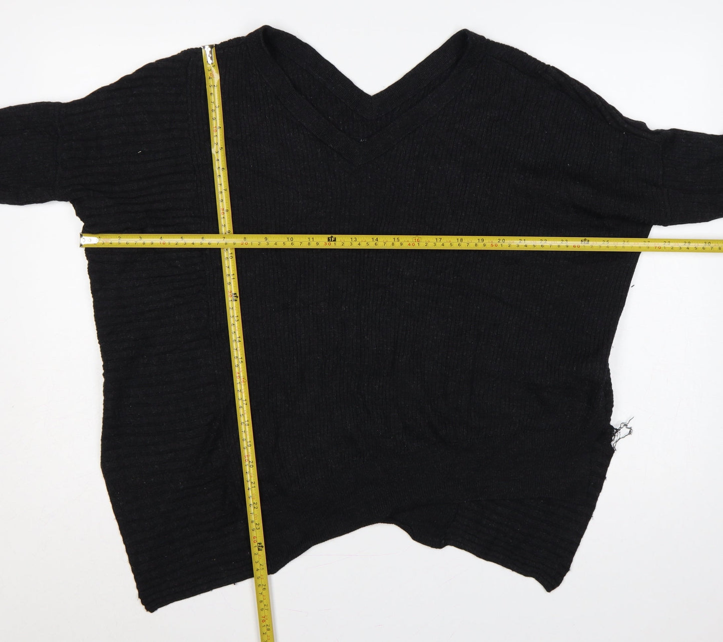 AllSaints Women Black M 100% Merino Wool V-Neck Ribbed Jumper