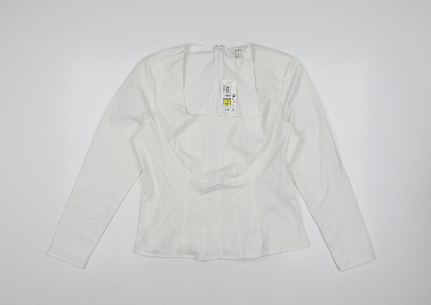Marks and Spencer Women White UK 16 Ruffle Front Long Sleeve Blouse