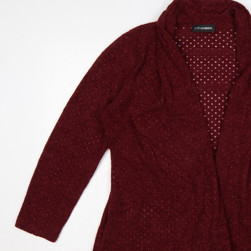 Doris Streich Women Red UK 16 Open Knit Longline Cardigan Glitter