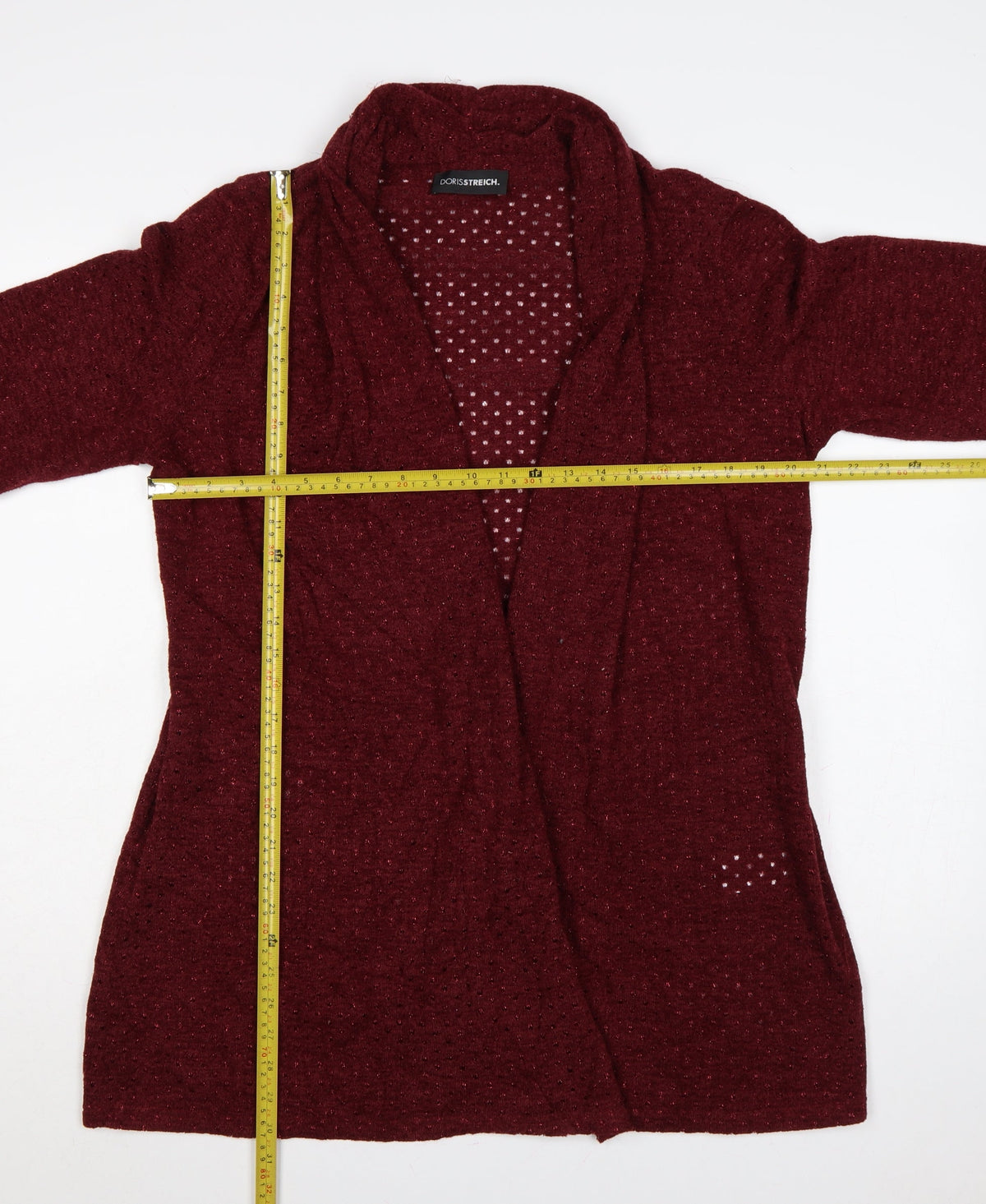 Doris Streich Women Red UK 16 Open Knit Longline Cardigan Glitter