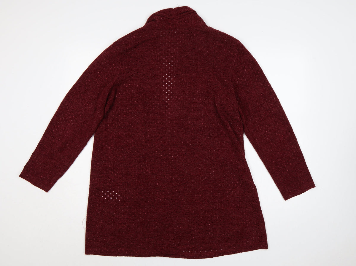 Doris Streich Women Red UK 16 Open Knit Longline Cardigan Glitter