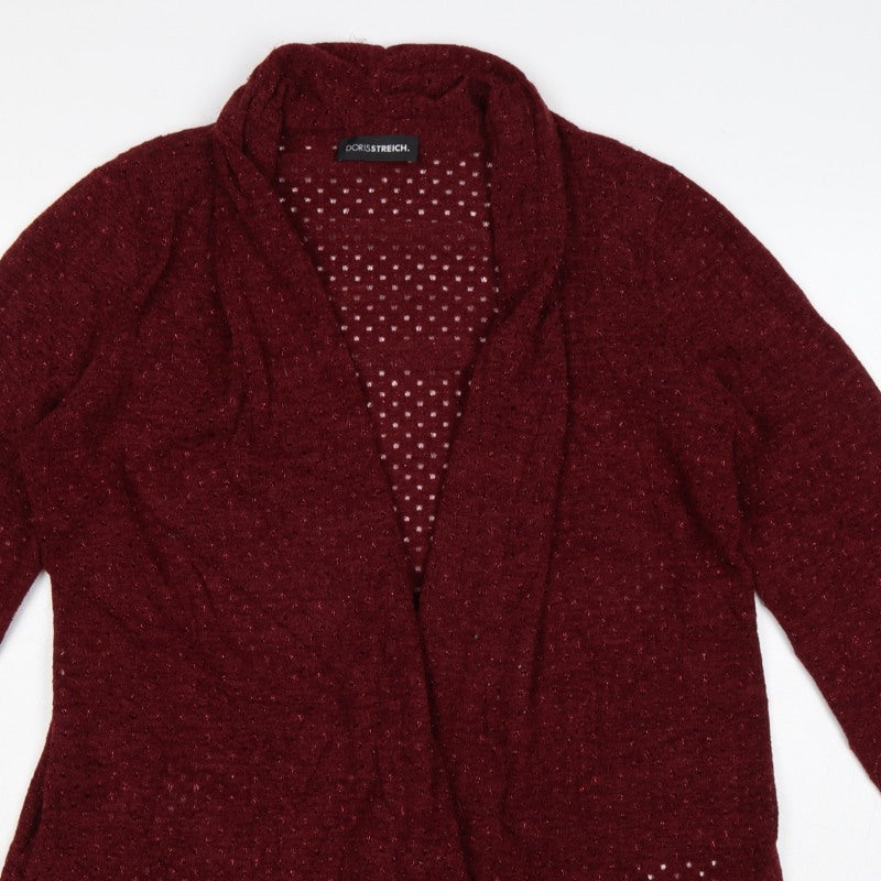Doris Streich Women Red UK 16 Open Knit Longline Cardigan Glitter
